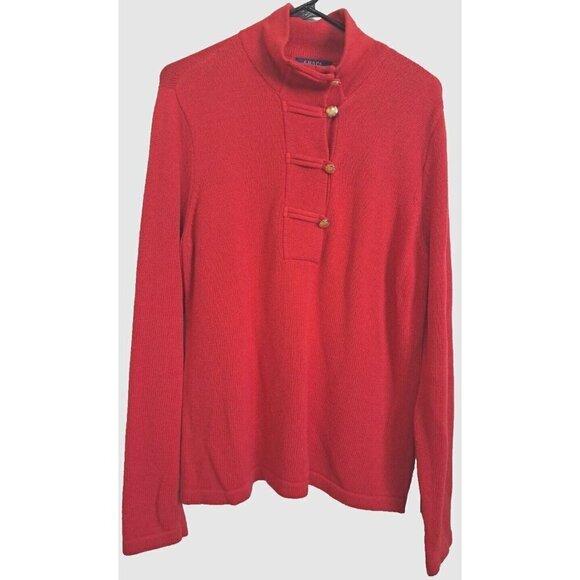 Chaps Women's XL Red Long Sleeve Cotton Sweater Gold Buttons Collared - Picture 1 of 8